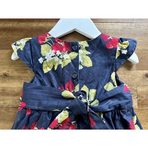 Janie & Jack Navy Blue Red Strawberry Sweet Short Sleeve Cotton Ruffle Dress 2T - Picture 8 of 8